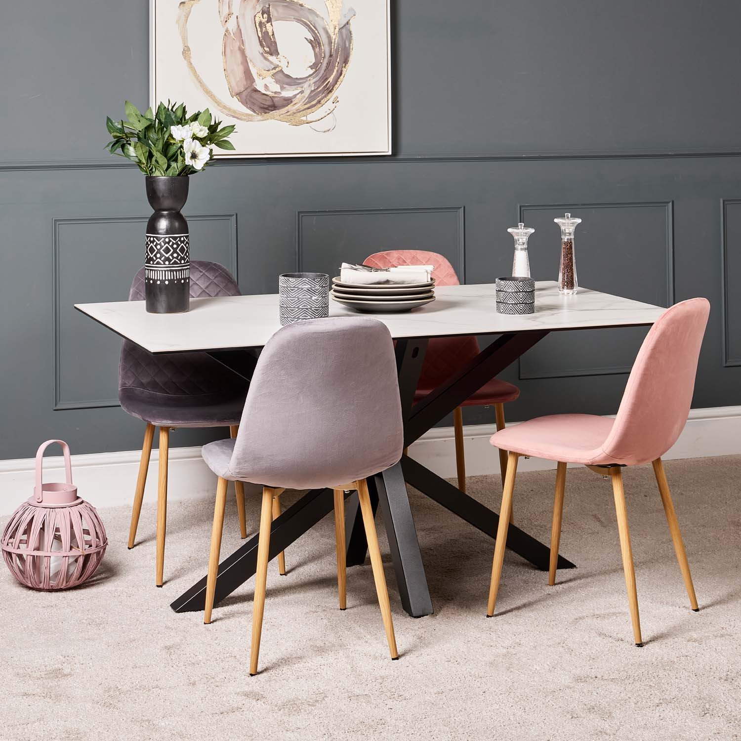 Woods Eastcote White 150cm Dining Table Archie Wood Effect Leg