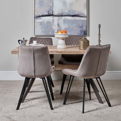 Kamala 140cm Dining Table & 4 Chase Dining Chairs - Light Grey