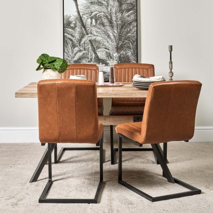 Kamala 140cm Dining Table & 4 Vintage Dining Chairs - Tan