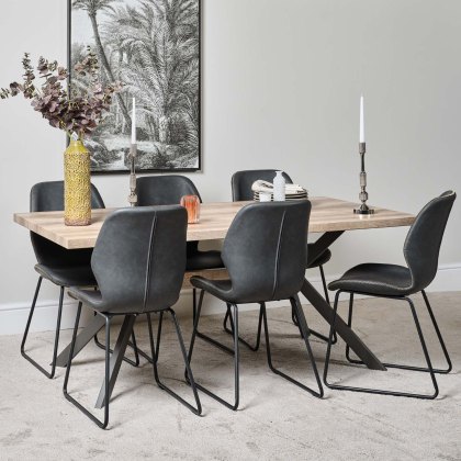 Kamala 180cm Dining Table & 6 Callum Dining Chairs - Dark Grey
