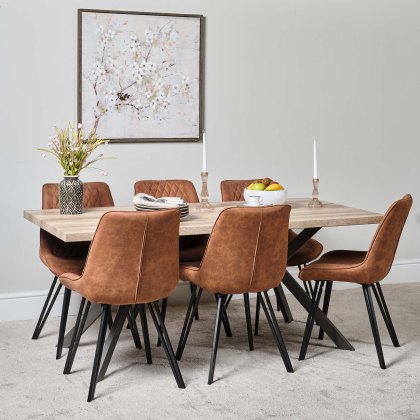 Kamala 180cm Dining Table & 6 Finnick Dining Chairs - Tan