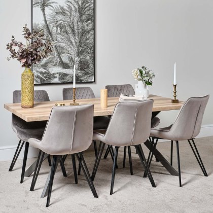 Kamala 180cm Dining Table & 6 Chase Dining Chairs - Light Grey