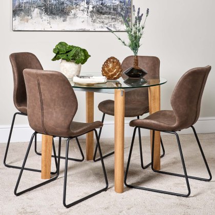 Lutina 100cm Glass Dining Table & 4 Callum Dining Chairs - Dark Brown