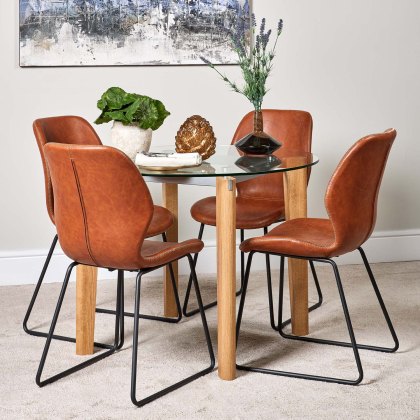 Lutina 100cm Glass Dining Table & 4 Callum Dining Chairs - Light Brown