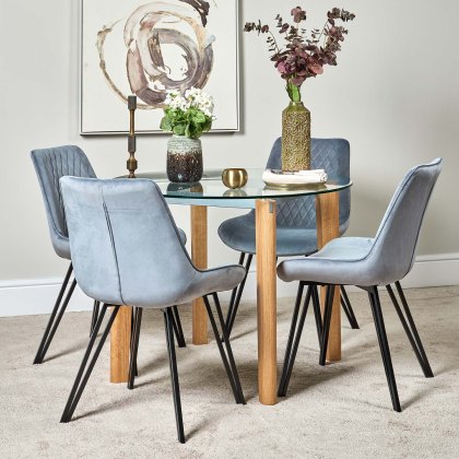 Lutina 100cm Glass Dining Table & 4 Chase Dining Chairs - Light Blue