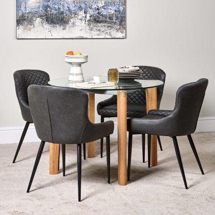 Lutina 100cm Glass Dining Table & 4 Carlton Dining Chairs - Grey