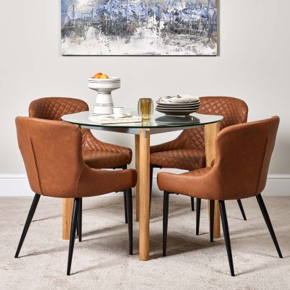 Lutina 100cm Glass Dining Table & 4 Carlton Dining Chairs - Tan