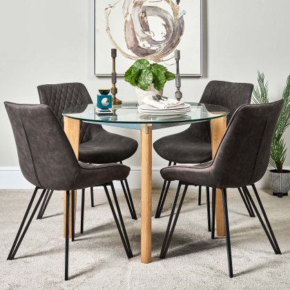Lutina 100cm Glass Dining Table & 4 Finnick Dining Chairs - Dark Grey