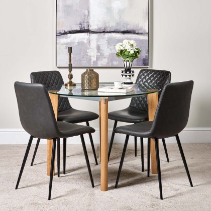 Lutina 100cm Glass Dining Table & 4 Ripley Dining Chairs - Grey