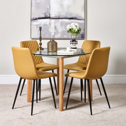 Lutina 100cm Glass Dining Table & 4 Ripley Dining Chairs - Mustard
