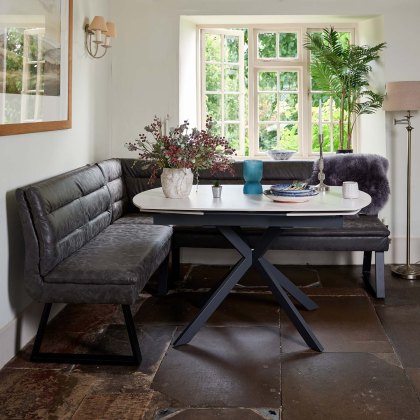 Toscana White Motion Table with Industrial Corner Bench - Grey Toscana White Motion Table with Industrial Corner Bench - Grey