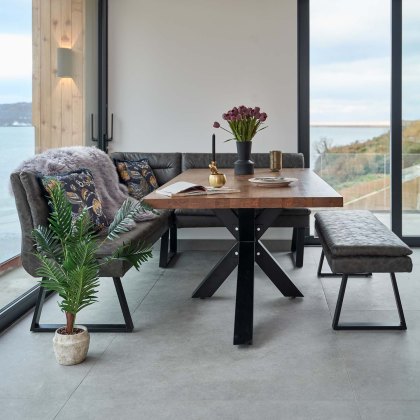 Soho Dining Table 200cm with Industrial Corner Bench and Industrial Low Bench - Grey