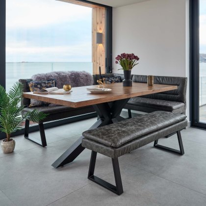 Soho Dining Table 200cm with Industrial Corner Bench and Industrial Low Bench - Grey Soho Dining Table 200cm with Industrial Corner Bench and Industrial Low Bench - Grey