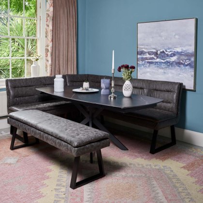 Toscana Black Motion Table with Industrial Corner Bench and Industrial Low Bench - Grey Toscana Black Motion Table with Industrial Corner Bench and Industrial Low Bench - Grey