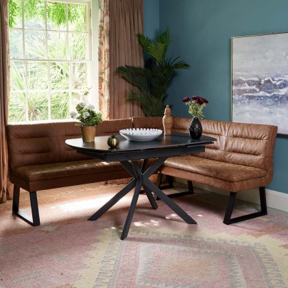 Toscana Black Motion Table with Industrial Corner Bench - Tan Toscana Black Motion Table with Industrial Corner Bench - Tan