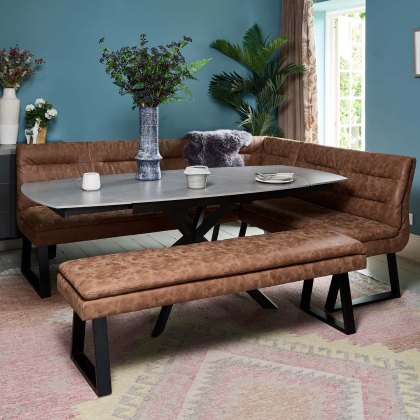 Toscana Grey Motion Table with Industrial Corner Bench and Industrial Low Bench - Tan