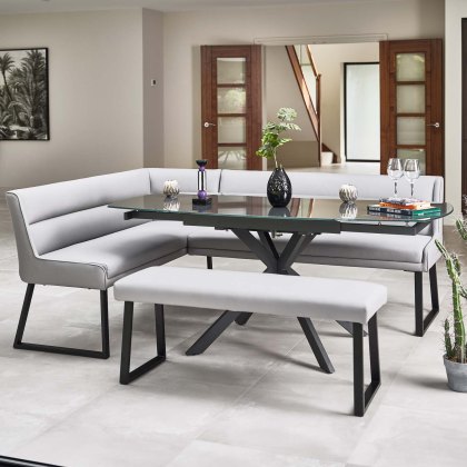 Ravenna Motion Table in Grey with Paulo RHF Corner Bench and Paulo Low Bench in Grey