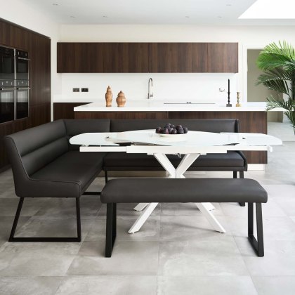 Ravenna Motion Table in White with Paulo RHF Corner Bench and Paulo Low Bench in Anthracite