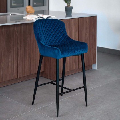 Carlton Bar Stool - Dark Blue Velvet (Set of 2)