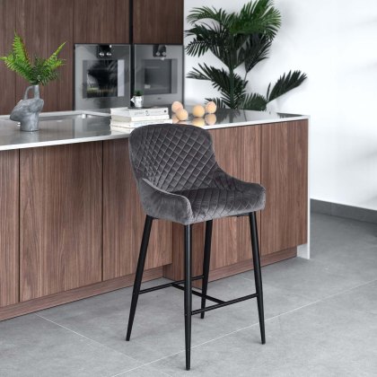 Carlton Bar Stool - Dark Grey Velvet (Set of 2)