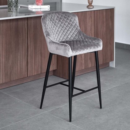 Carlton Bar Stool - Light Grey Velvet (Set of 2)