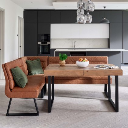 Adelaide 140-180cm Extending Dining Table with Industrial Corner Bench in Tan Adelaide 140-180cm Extending Dining Table with Industrial Corner Bench in Tan