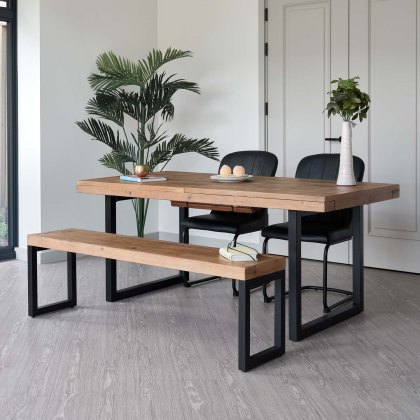 Adelaide 180-240cm Extending Dining Table with 2 Firenza Chairs in Black and Adelaide 155cm Bench
