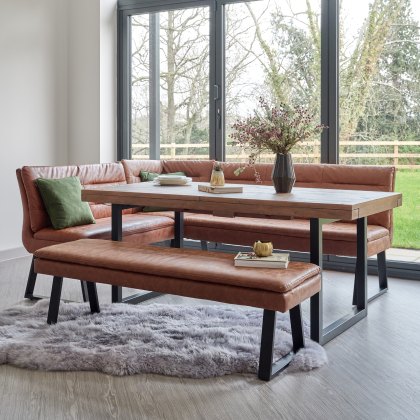 Adelaide 180-240cm Extending Dining Table with Industrial Corner Bench in Tan and 158cm Flat Bench