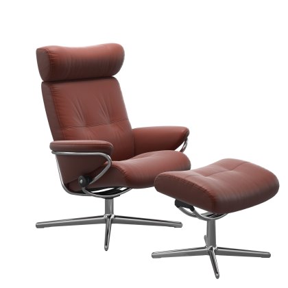 Stressless Berlin Recliner with Headrest and Footstool with Cross Base