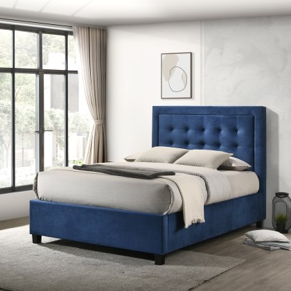 Camila Ottoman King Size Bed - Dark Blue