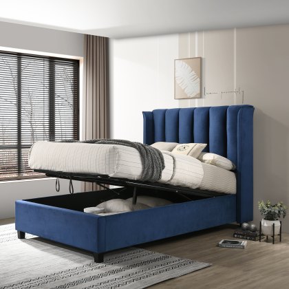 Santana Ottoman Double Bed - Dark Blue