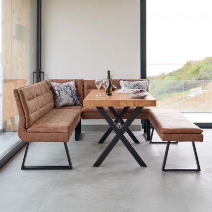 Urban 150cm Dining Table with Industrial Corner Bench & Low Bench in Tan