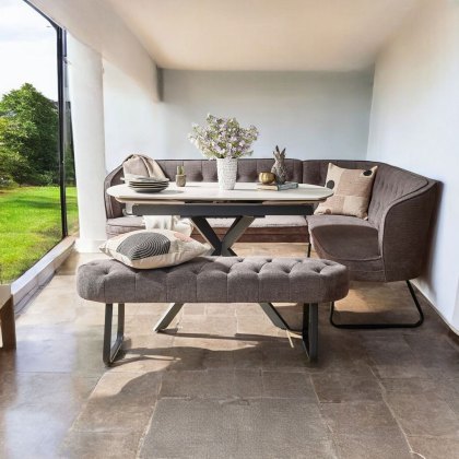 Toscana White Motion Dining Table with Frampton Corner & Low Bench in Anthracite - Left Hand Facing Toscana White Motion Dining Table with Frampton Corner & Low Bench in Anthracite - Left Hand Facing