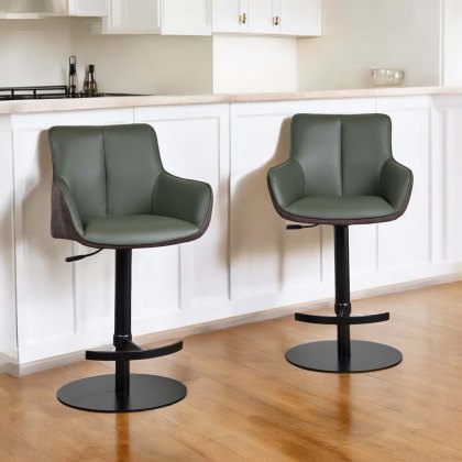 Savonna Green Real Leather Bar Stool (Set of 2) Savonna Green Real Leather Bar Stool (Set of 2)