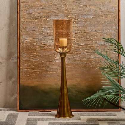 Hurricane Pillar Candle Stand in Gold - Small Hurricane Pillar Candle Stand in Gold - Small