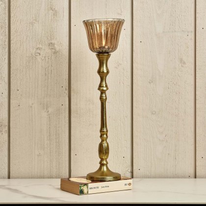 Heptagon Candle Stick in Gold with Removable Lotus Bell Tealight Holder in Brown 37.5cm Heptagon Candle Stick in Gold with Removable Lotus Bell Tealight Holder in Brown 37.5cm