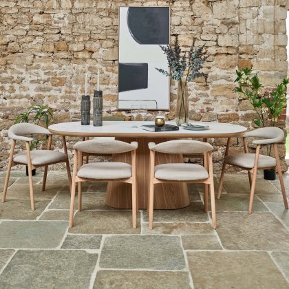 Sutton 200cm Dining Table - Ash with 6x Albi Chairs in Beige with Oiled Oak Legs