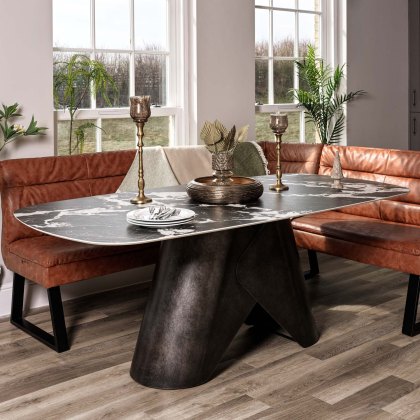 Madjeston Dining Table 200cm with Industrial Corner Bench in Tan