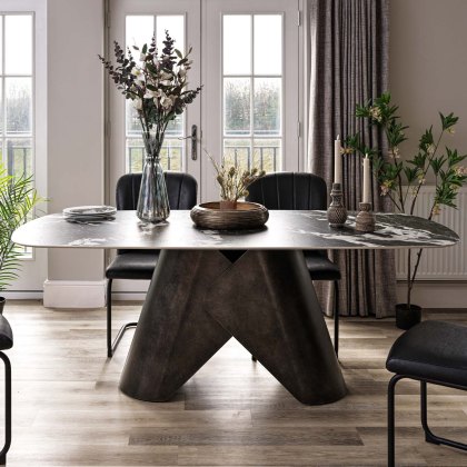 Madjeston Dining Table 200cm with 4x Firenza Dining Chairs in Black