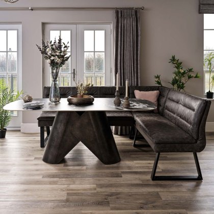 Madjeston Dining Table 200cm with Industrial Corner Bench and 158cm Low Bench in Grey