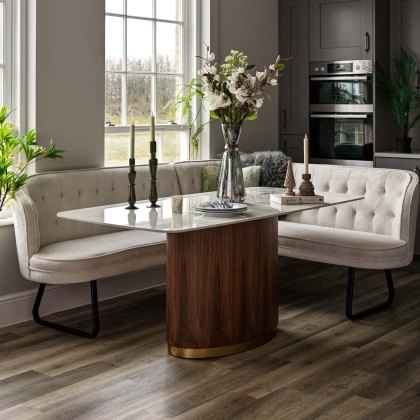 West Bay Dining Table 180cm with Frampton Corner Bench LHF and Low Bench in White