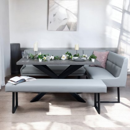 Jupiter 180cm Dining Table & LHF Corner Bench with Flat Bench in Light Grey