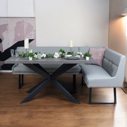Jupiter 180cm - Faux Concrete - Dining Table & LHF Corner Bench in Light Grey