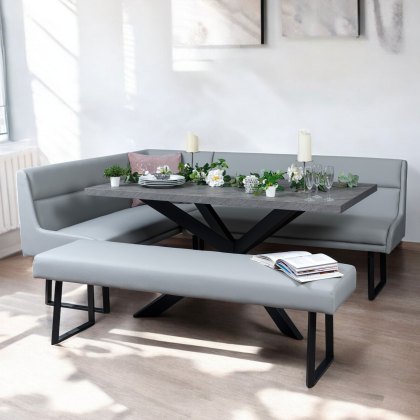 Jupiter 180cm - Faux Concrete - Dining Table & RHF Corner Bench with Flat Bench in Light Grey