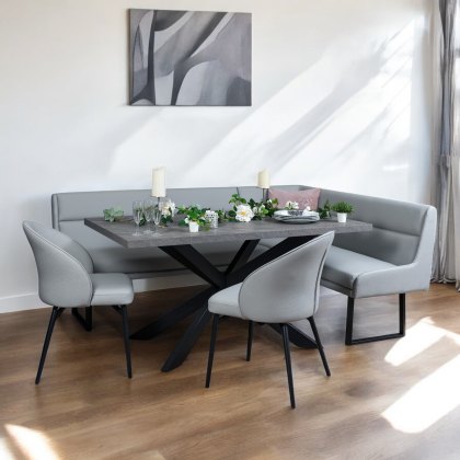 Jupiter 180cm - Faux Concrete - Dining Table & LHF Corner Bench with 2 Dining Chairs in Light Grey
