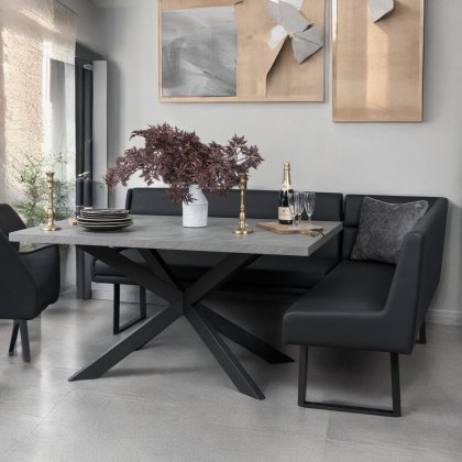 Jupiter 180cm - Faux Concrete - Dining Table & LHF Corner Bench in Black