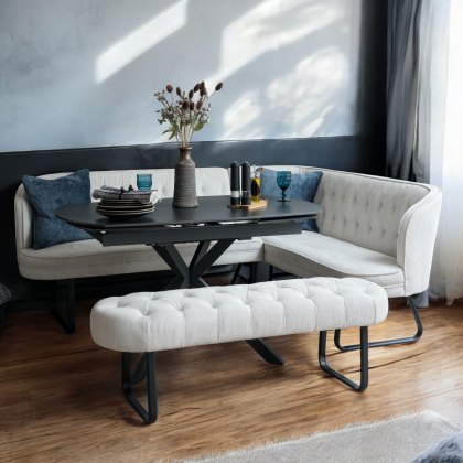 Toscana Motion Table Black with LHF Frampton Corner Bench and Low Bench in White