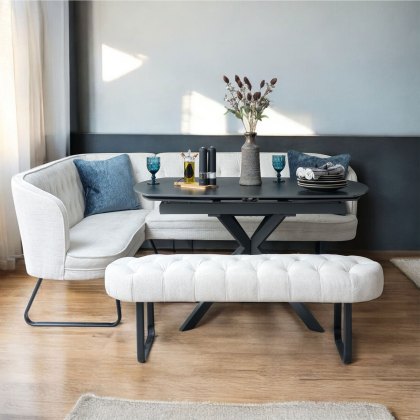 Toscana Motion Table Black with RHF Frampton Corner Bench and Low Bench in White