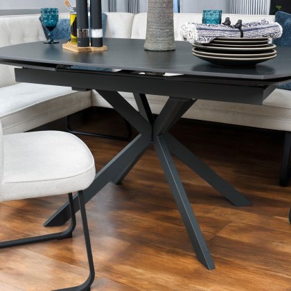 Toscana Motion Table Black with RHF Frampton Corner Bench and 2 Dining Chairs in White