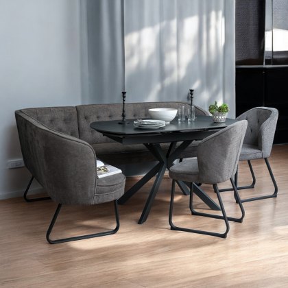 Toscana Motion Table Black with RHF Frampton Corner Bench and 2 Dining Chairs in Anthracite
